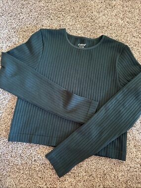 Jo & Co Ribbed Long-Sleeve Top in Dark Green